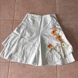 Floral Embroidered White Skirt from Anthropology